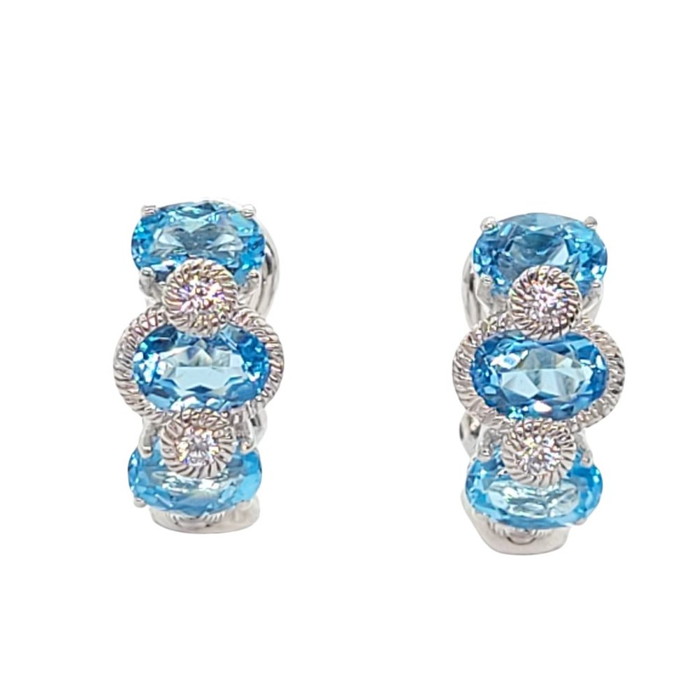 Judith Ripka Sterling Diamonique and Blue Topaz Earrings Omega Backs